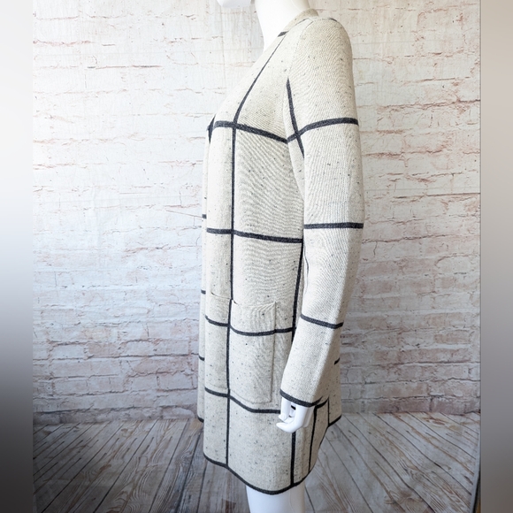 Eileen Fisher Cream and Black Grid Cardigan - Picture 6 of 10
